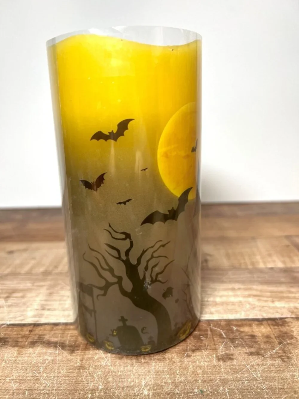 Halloween LED Flameless Candle With Haunted House & Bats Design Battery-Operated